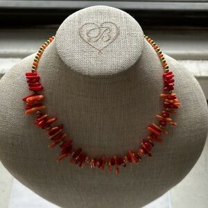 🟡 Brand New Bamboo Coral Red & Orange Necklace Handcrafted